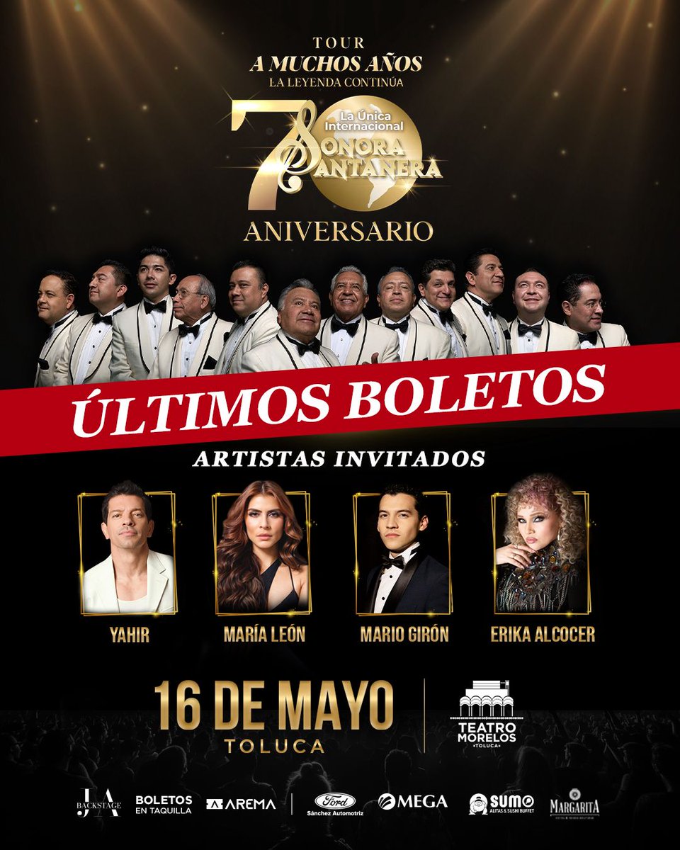 mirealva's tweet photo. 🚨¡ÚLTIMOS BOLETOS!🚨
#MaríaLeón y #LaSonoraSantanera ya están listos para el 16 de mayo. ¿Ya tienes tus boletos?

Nos vemos en el:
📍Teatro Morelos de Toluca
 🕛20:30 hrs https://t.co/81hRABDszJ
