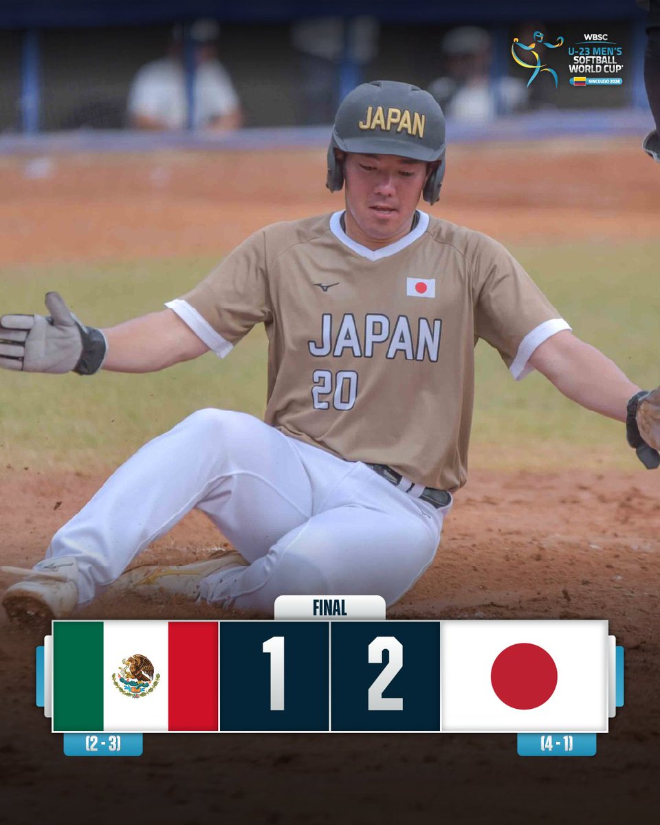 WBSC's tweet photo. 🇯🇵 Japan win and set up a rematch against Australia in the World Championship Final!
#SoftballWorldCupMU23 https://t.co/1JUvKNSwC7