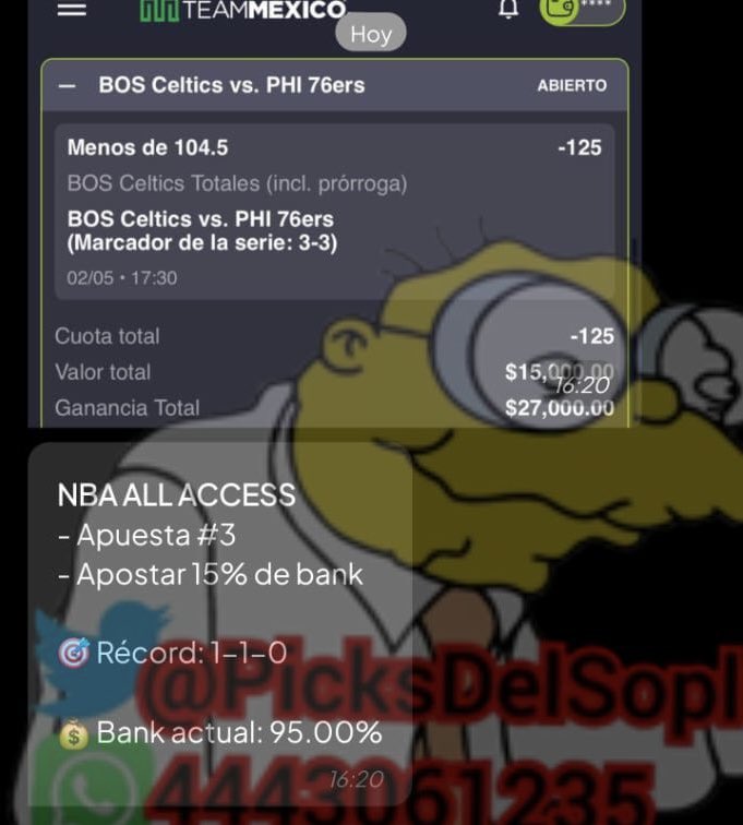 PicksdelTopo's tweet photo. NBA ALL ACCESS
Apuesta #3
Vamos con este Under chingón 🔥
Con toda la buena vibra caraaajooo 💪
Récord actual: 1-1-0
Bank: 95.00%
¿Quién se prende con Palafox hoy?
#NBA #PicksNBA #ApuestasDeportivas #Celtics76ers https://t.co/YcQr3s7StT