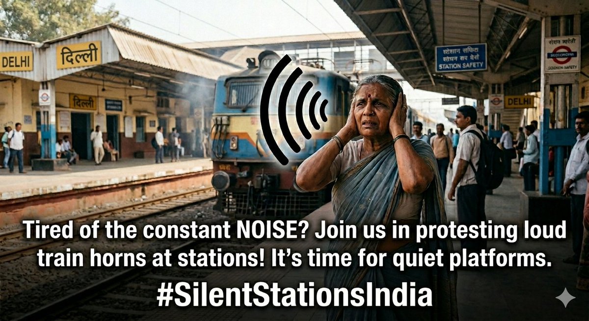 mayank970's tweet photo. Tired of the constant NOISE? Join us in protesting loud train horns at stations! It's time for quiet platforms.
#SilentStationsIndia https://t.co/rOLMWDO80Z
