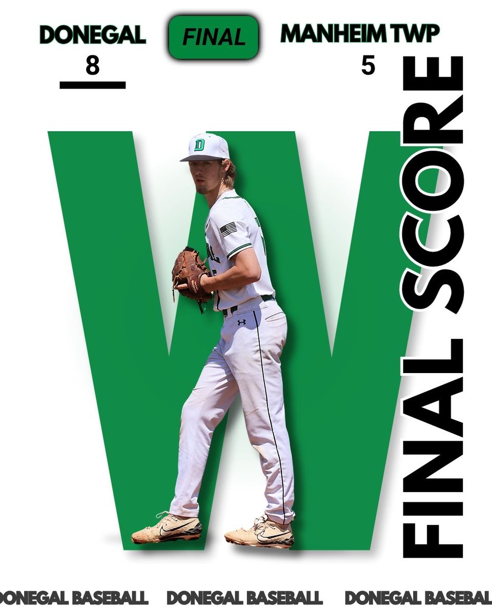 DonegalBaseball's tweet photo. Indians take down Manheim Township, 8-5.

@ethan_laubach earns the Win 5 IP, 1 H, 1 ER, 5 K. Donegal tallied 7 hits from 6 players, led by @_evanniehaua9 with 2.

Final regular season game Monday.

#DonegalBaseball #Prideinthetribe https://t.co/USINuJ6RQz