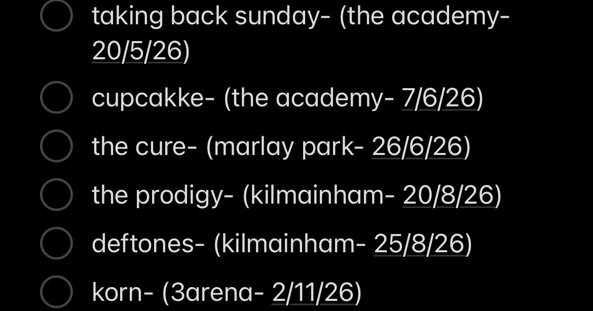 pluginbecca's tweet image. anyone in dublin going to these gigs? they're the 6 i have lined up for this year!! #concerts #dublin