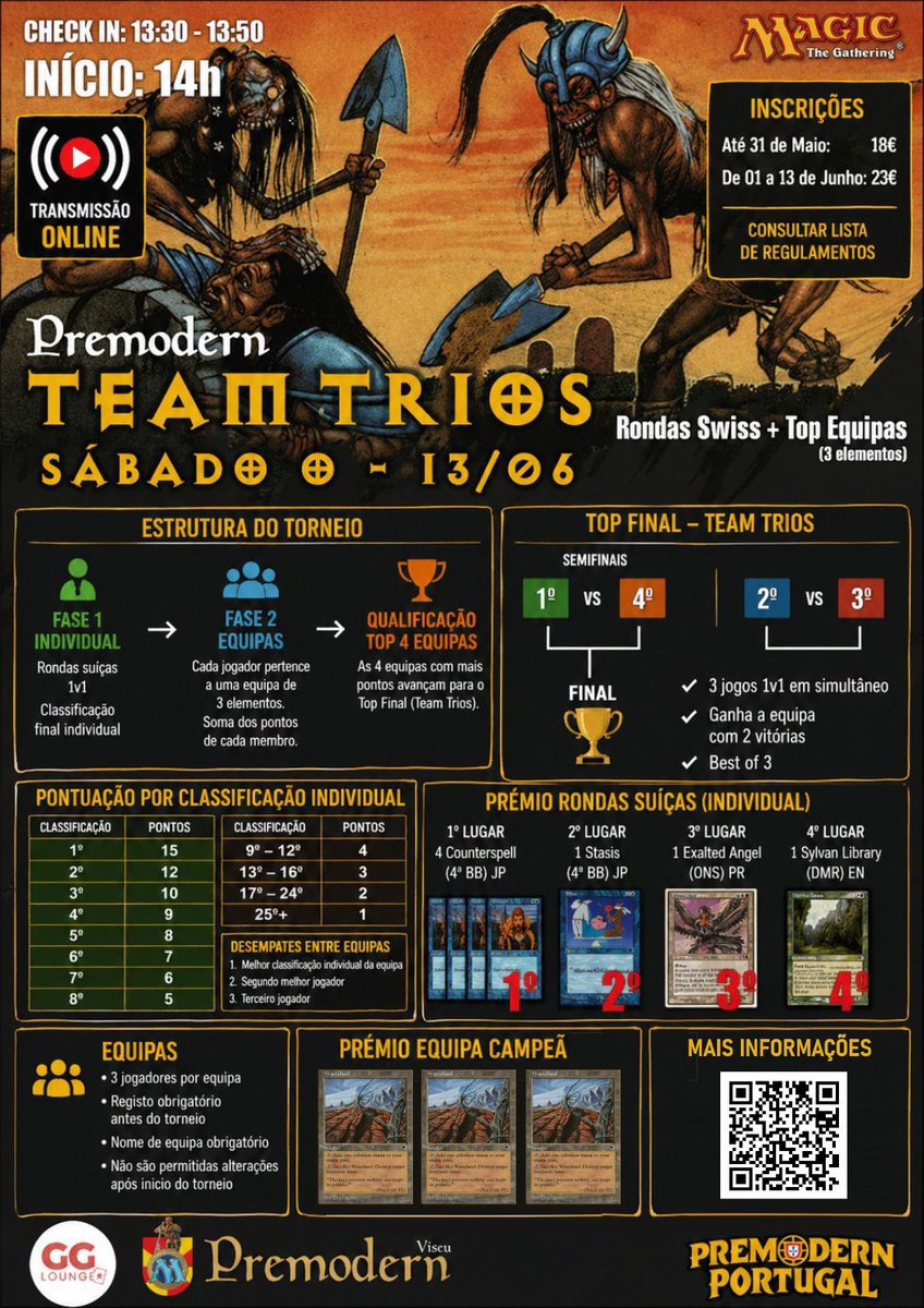 A comunidade de Viseu tem o enorme prazer de anunciar um novo capítulo para o Premodern em Portugal.

Em parceria com a <a href="/GGLounge_Viseu/">GG Lounge</a>  estão a preparar um evento especial para celebrar o crescimento da comunidade e a paixão que une jogadores de todo o país.

#Premodern #mtg