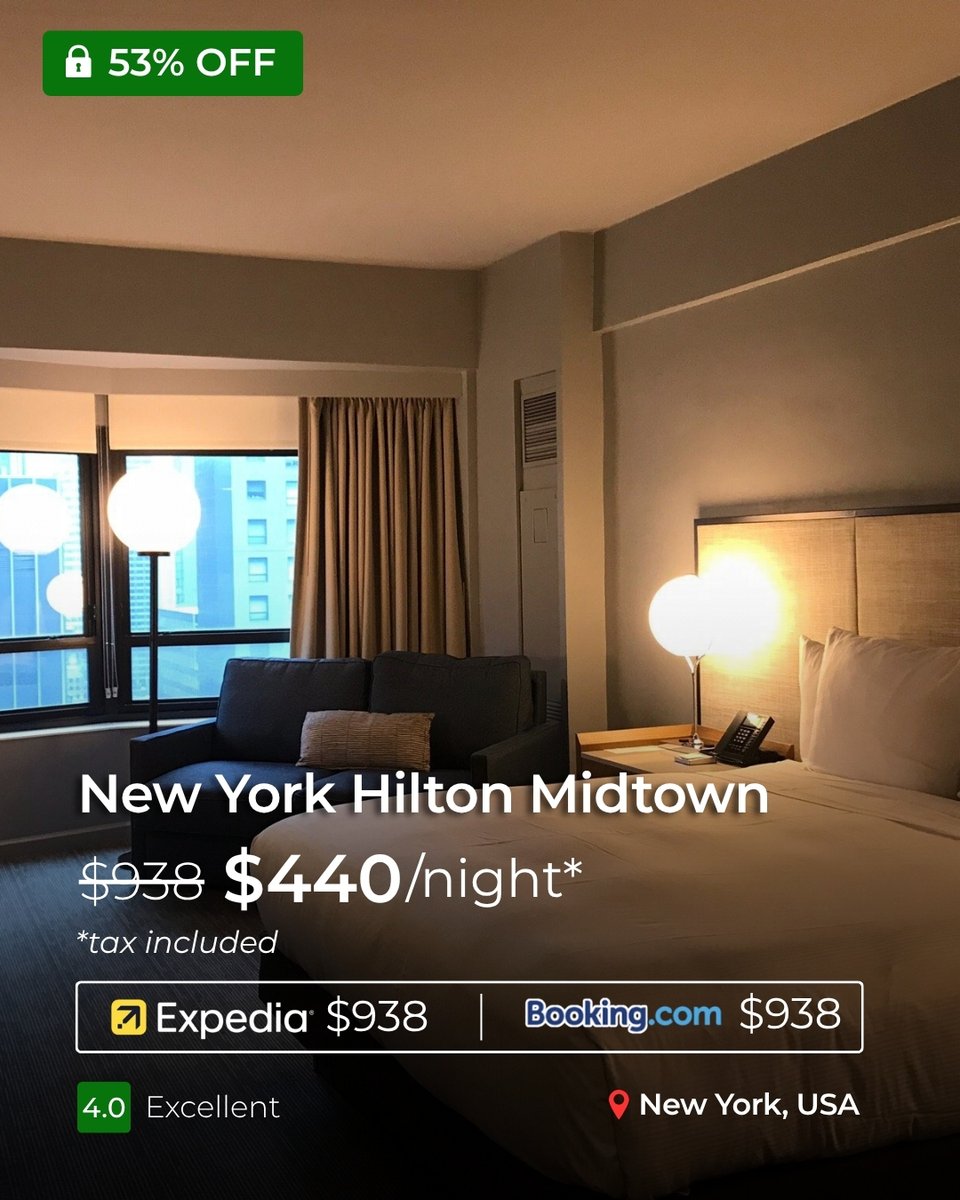 RedLeafTravel's tweet image. NYC for $440 a night? That’s not luck, that’s strategy. 🗽

Same hotel. Same room. Smarter booking.

👉 DM us and we’ll lock your rate.

#RedLeafTravel #NewYork #NYC #HotelDeals #LuxuryForLess #TravelSmart #VacationMode #CityEscape #TravelDeals #NoOverpay
