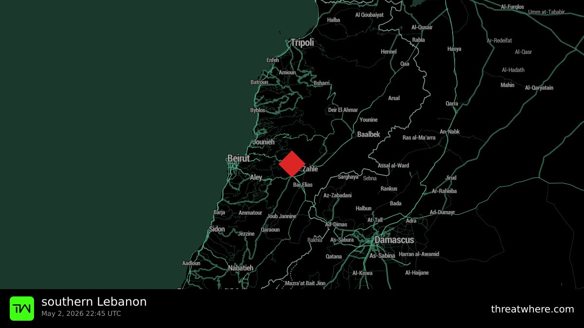 threatwhere's tweet image. ⚔️ SOUTHERN LEBANON: Israeli military conducted an airstrike at 22:45 UTC, destroying a rocket launcher with secondary explosions reported at the site. Ceasefire violation alleged against Hezbollah.

#SouthernLebanon #Lebanon #AirStrike #ThreatIntel #Threatwhere

🌐