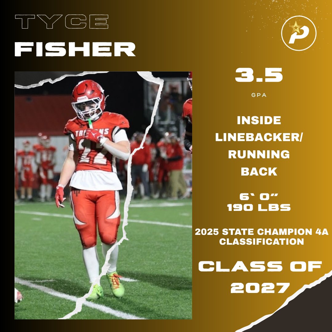 CSAPrepStar's tweet photo. Huge shout out to @prepstar360 '27 athlete @Tyce22 Tyce Fisher!
 He is a standout Class of 2027 inside linebacker (6’0”, 190 lbs) known for his high football IQ and physical play. A 1st Team All-State selection, he recorded 122 tackles, 7 sacks, and 2 interceptions, proving his versatility in both run defense and coverage.With a 3.5 GPA and a reputation for disciplined, "downhill" play, Fisher combines elite on-field production with academic focus, making him one of the most promising defensive prospects in his class.
