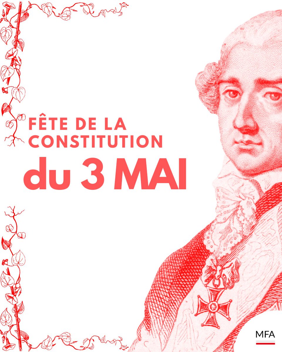PLenFrance's tweet photo. Aujourd’hui la #Pologne célèbre la #FêteNationale de la Constitution du 3 Mai.  

#CeJourLà, en 1791, la Grande Diète 🇵🇱 promulguait la première constitution moderne en Europe et la deuxième au monde. https://t.co/yEEUM1g18R