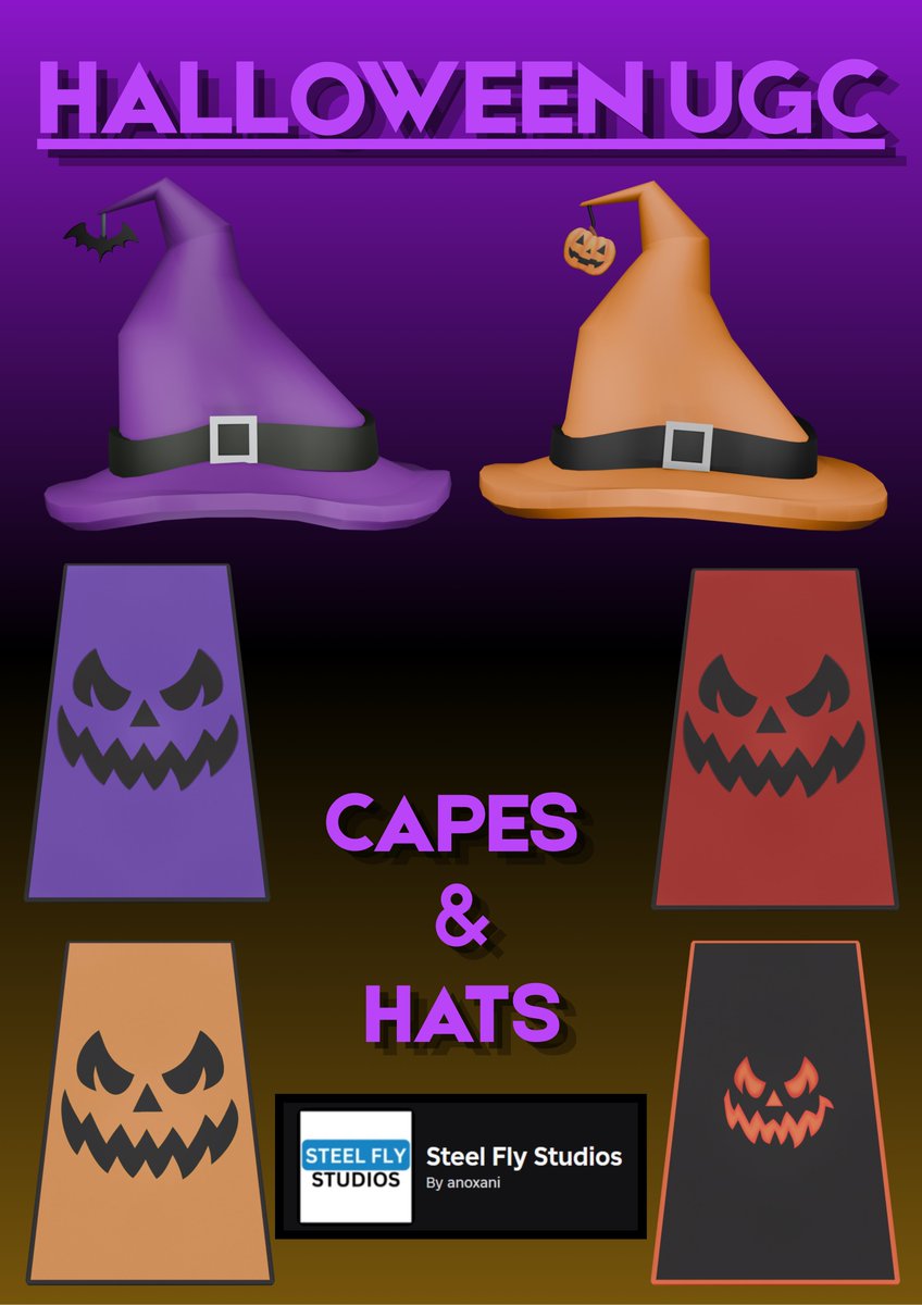 anoxani's tweet photo. a little early BUT halloween hats and capes!! #roblox #robloxugc #robloxart https://t.co/drehqojYLV