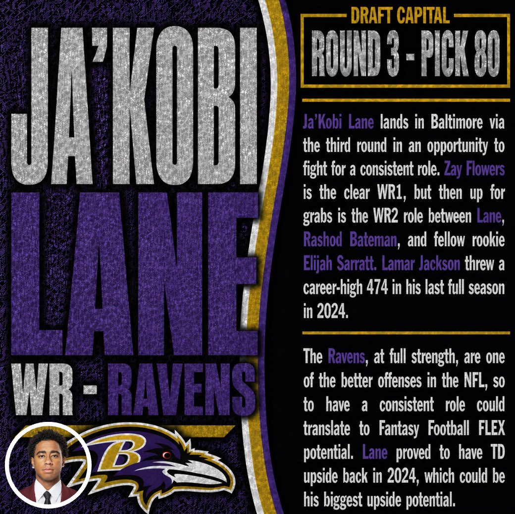 P2WFantasy's tweet image. One of the biggest camp battles will be which of 

Elijah Sarratt vs Ja’Kobi Lane 

Will earn more target in 2026 

#fantasyfootball #nfl #nfldraft #ravensflock