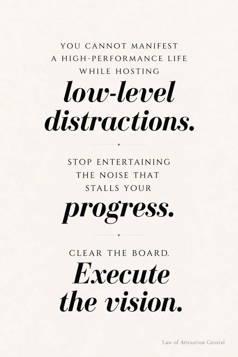 LOACentral's tweet image. ELIMINATE THE NOISE. You cannot manifest a high-performance life while hosting low-level distractions. Stop entertaining the static that stalls your progress and start focusing on the work that actually moves the needle. Clear the board. Execute the vision. #LawOfAttraction