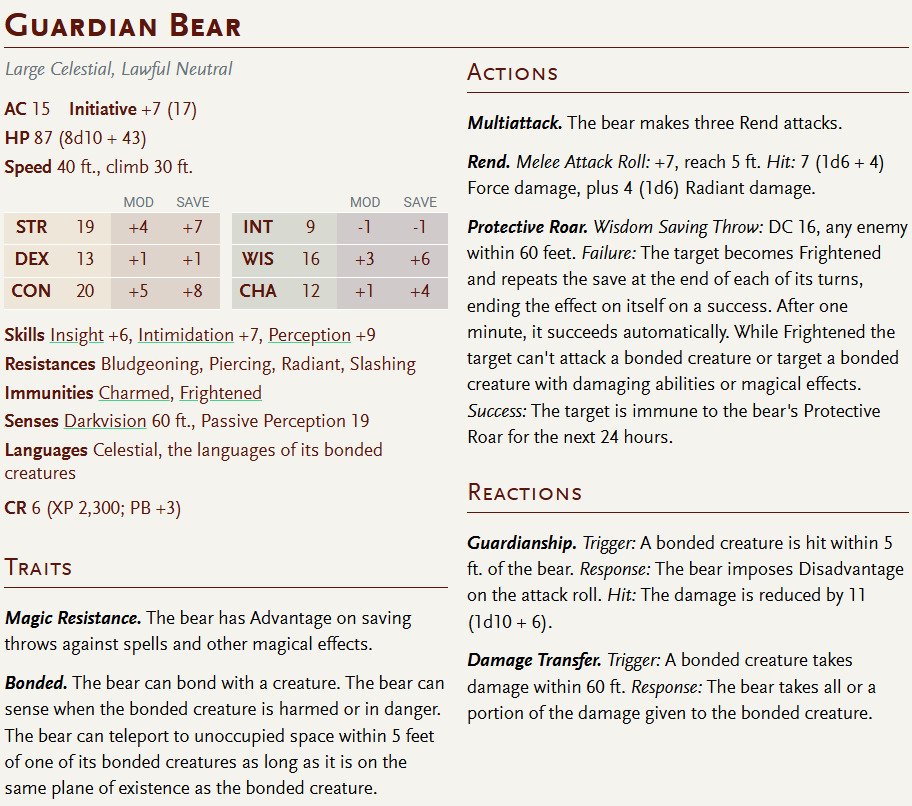 GreyAres0's tweet photo. #DnD #5e stat block of a Guardian Bear https://t.co/T0oOhhsbJR