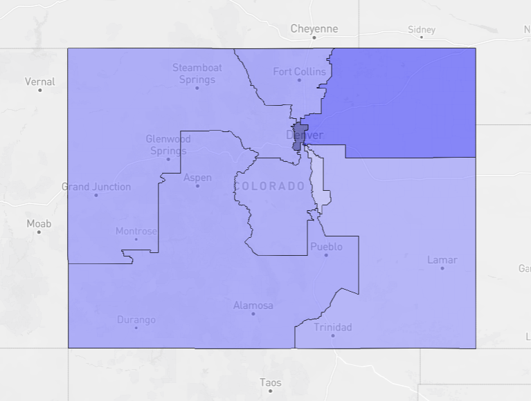 Colorado Rural Map Clean, compact, with a nice mix of urban, suburban, and rural in each ...