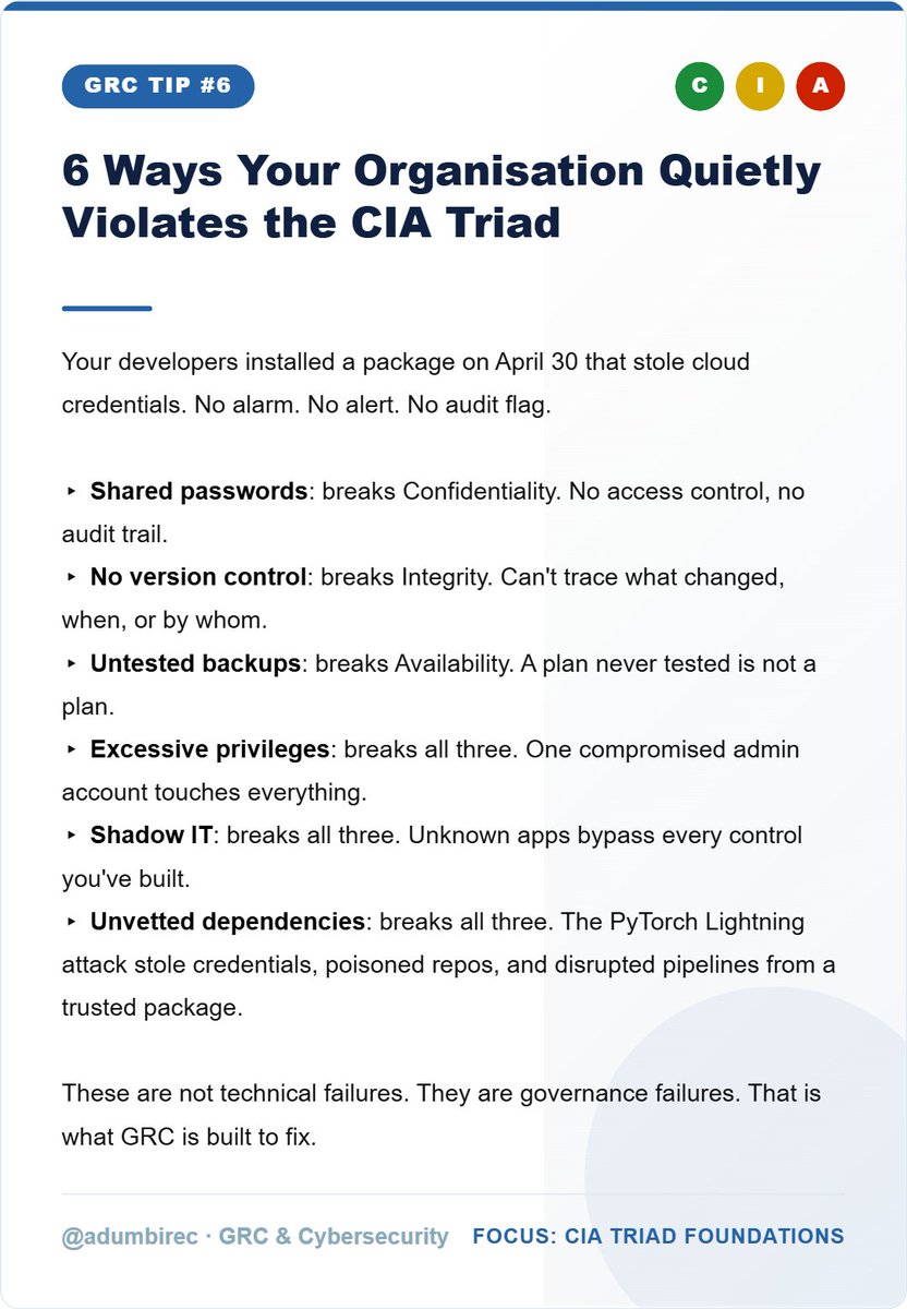 adumbirec's tweet photo. A developers installed a package for a project. However, instead of just doing its job, it does more by stealing your cloud credentials in silence.
No alarm. No alert. No audit flag.
That is not hypothetical, it is what happened with the PyTorch Lightning attack this week. https://t.co/X9EmmboHUw