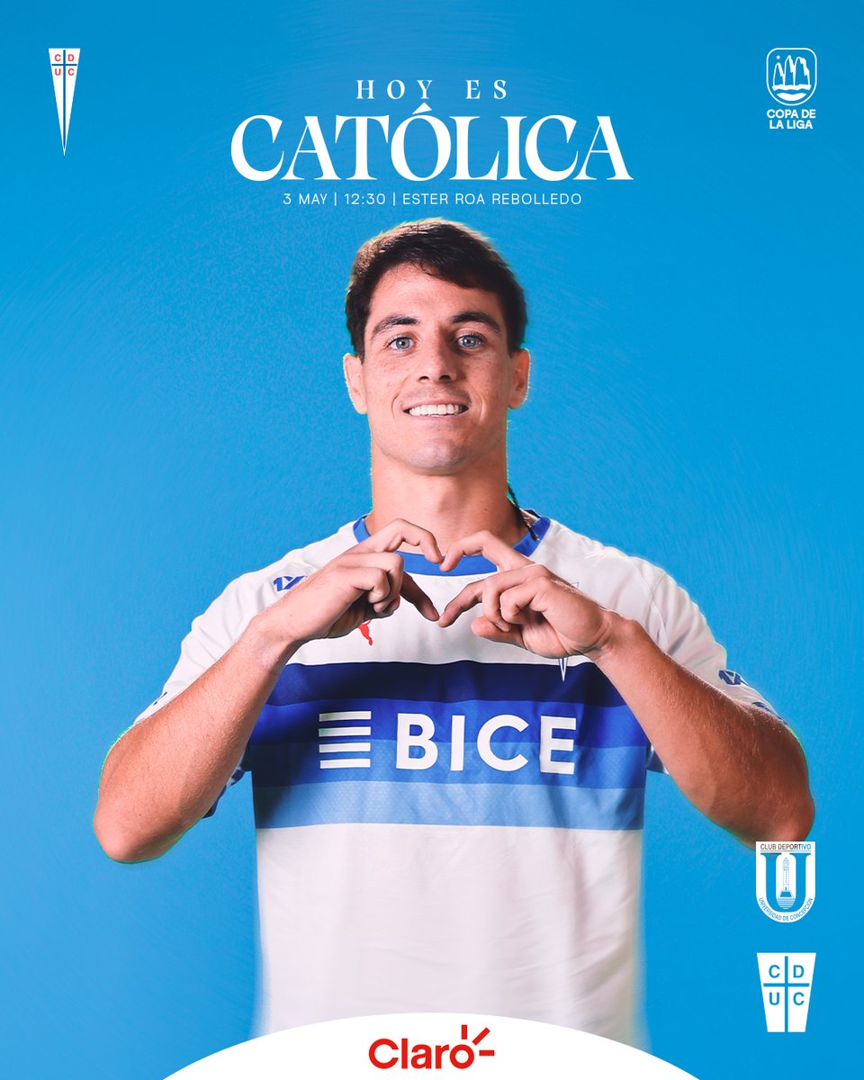 Cruzados's tweet photo. ¡𝐕𝐚𝐦𝐨𝐬 𝐂𝐚𝐭𝐨́𝐥𝐢𝐜𝐚 𝐚 𝐠𝐚𝐧𝐚𝐫ⵑ 👊

¡Ya llegó el domingo, #HoyEsCatólica! ⚪🔵 De temprano, estaremos alentando a La Franja en un nuevo desafío por la Copa de la Liga 2026 ✊

🏆 Fecha 4 #CopadelaLiga2026
🆚 @FutbolUdeC 
🏟 Ester Roa
⏰ 12:30 h
📡 @TNTSportsCL

𝐕𝐀𝐌𝐎𝐒 𝐔𝐂 👊