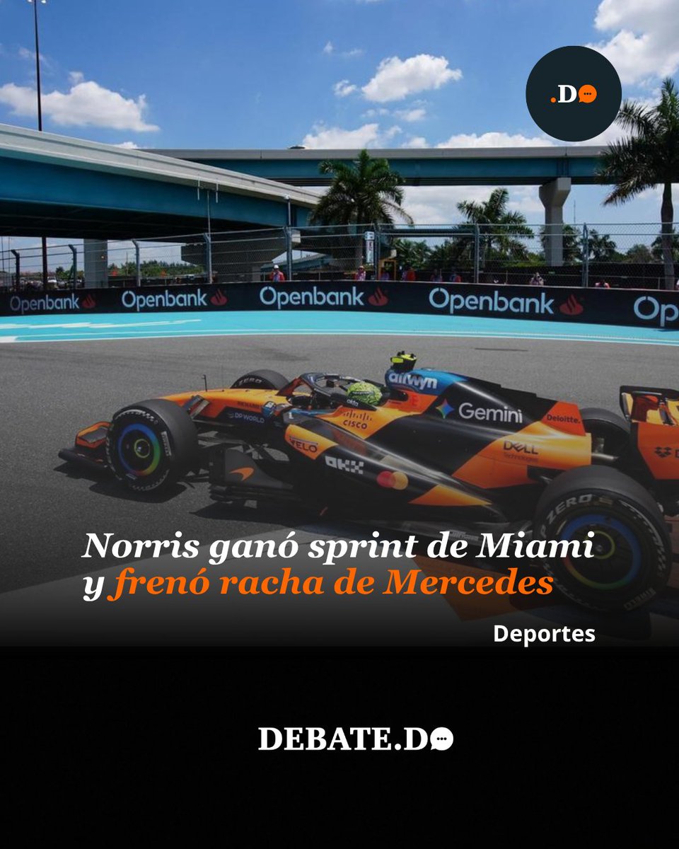 midebate's tweet image. El británico Lando Norris, piloto de McLaren, se adjudicó este sábado la carrera esprint del Gran Premio de Miami de Fórmula 1, poniendo fin a la invencibilidad de Mercedes en la temporada.

Más información en nuestro periódico: debate.do
#debate.do