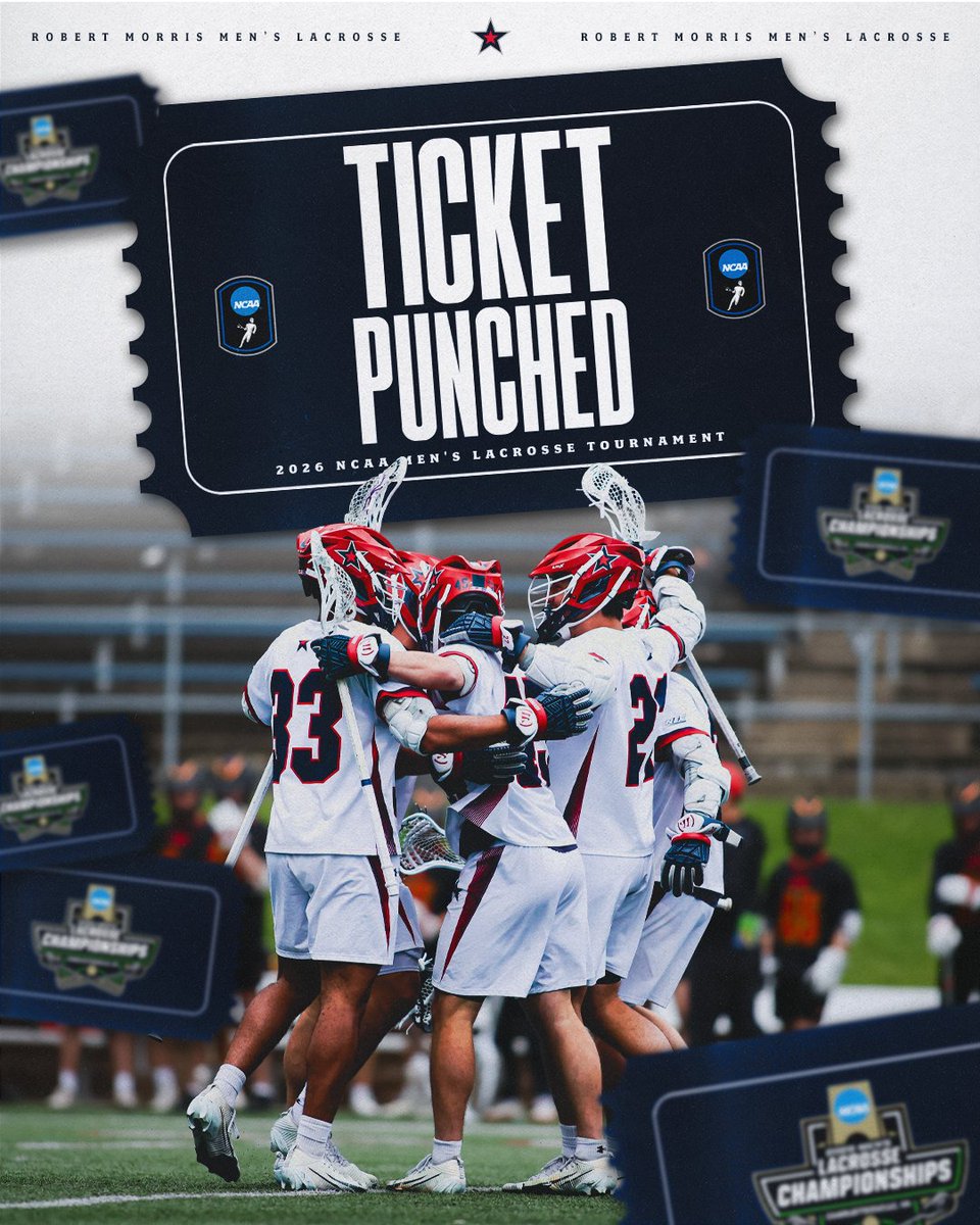 RMUMLacrosse's tweet photo. Ticket. 𝐏𝐔𝐍𝐂𝐇𝐄𝐃. The Colonials are heading back to the NCAA Tournament! #BobbyMo #NECMLAX https://t.co/GpkYjgfeIY