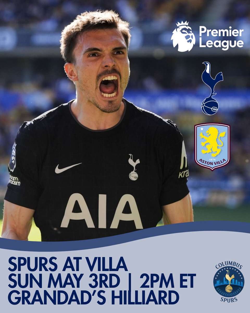 ColumbusSpurs's tweet image. Spurs have a massive opportunity tomorrow as we head to Birmingham to take on Villa. 3 huge points are up for grabs and Grandad’s will be ready for you with pizza, drinks, and Columbus Spurs fun!

🆚 Aston Villa
📅 Sun, May 3
🕑 2pm ET
🍻 Grandad’s Hilliard

#coys #todareistodo
