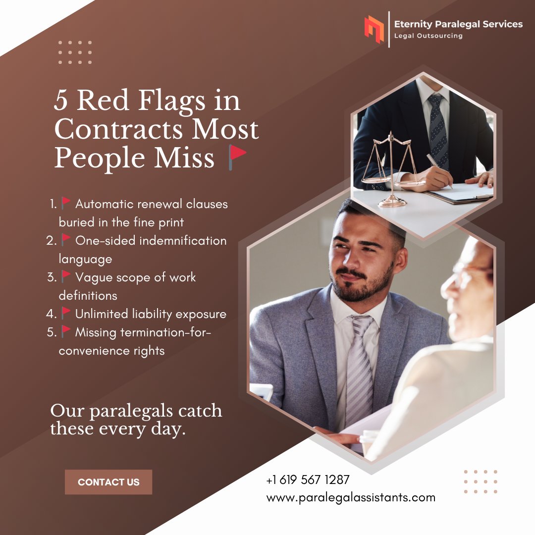 EPS_Paralegals's tweet image. Every contract hides something. 🚩
Our paralegals find it before you sign.
Fast. Affordable. Free trial available. 
👉 paralegalassistants.com/service/contra…

#ContractReview #LegalTips #LawFirm #ParalegalLife #BusinessContracts #LegalOutsourcing