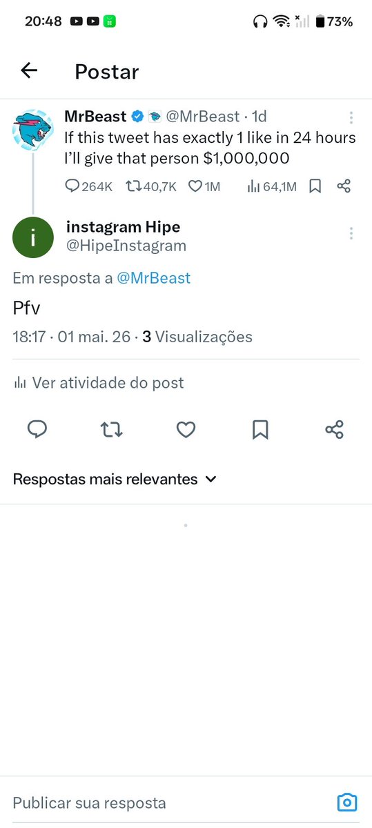 HipeInstagram's tweet photo. @MrBeast Cadê meu dinheiro @MrBeast ??? https://t.co/eIJXEPq8C4