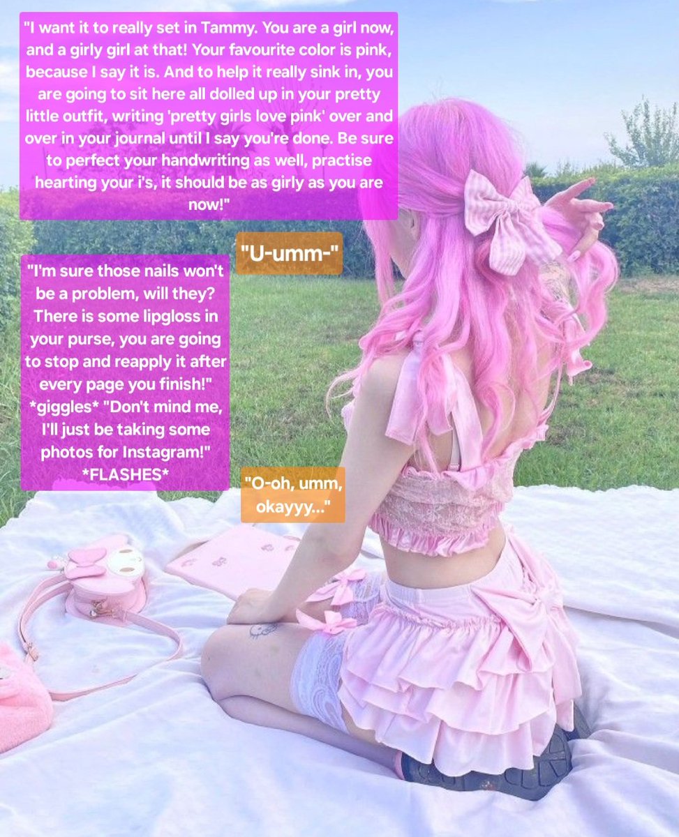 TammyLovisa101's tweet photo. #pink #girly #girl #doll #journal #nails #hair #bow #photo #skirt #dainty #preppy #sissy #feminized #crossdressing #captions #frilly #cute https://t.co/0Yl1Kg9eag