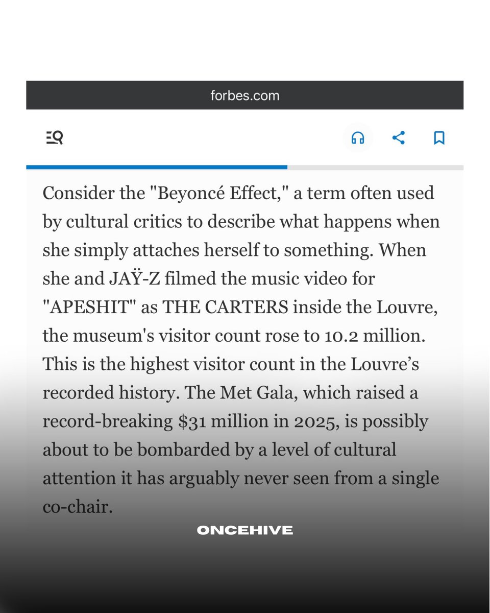 oncehive's tweet photo. Força cultural mais potente da música. #MetGala2026, a Forbes destaca que a presença da B transforma o evento em um fenômeno cultural e comercial, elevando o interesse global, a visibilidade e o potencial de arrecadação da noite.

EFEITO BEYONCÉ. 📊 https://t.co/rcyyTRmwU1