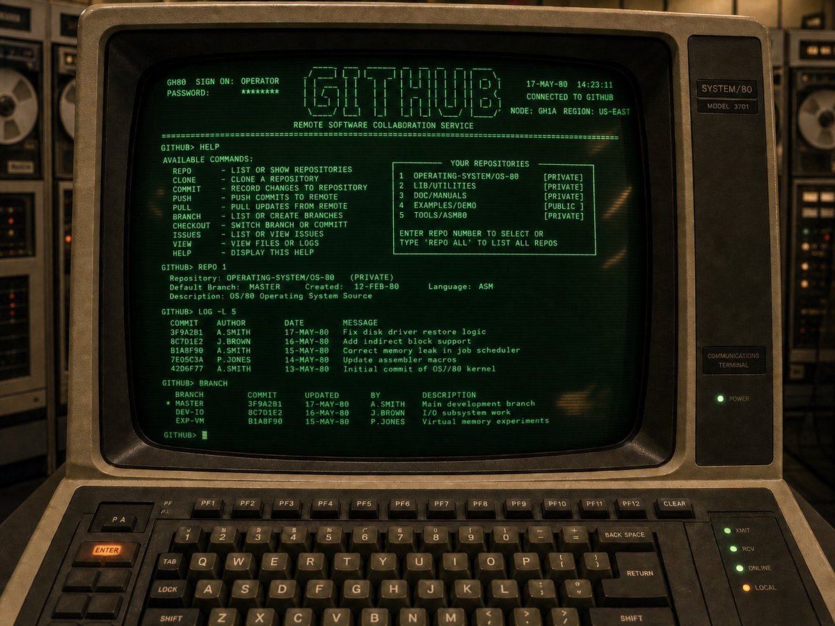 csharpVtuber's tweet photo. 1970年代にIBMが販売していた頃のGitHub https://t.co/thyIKKyHJL