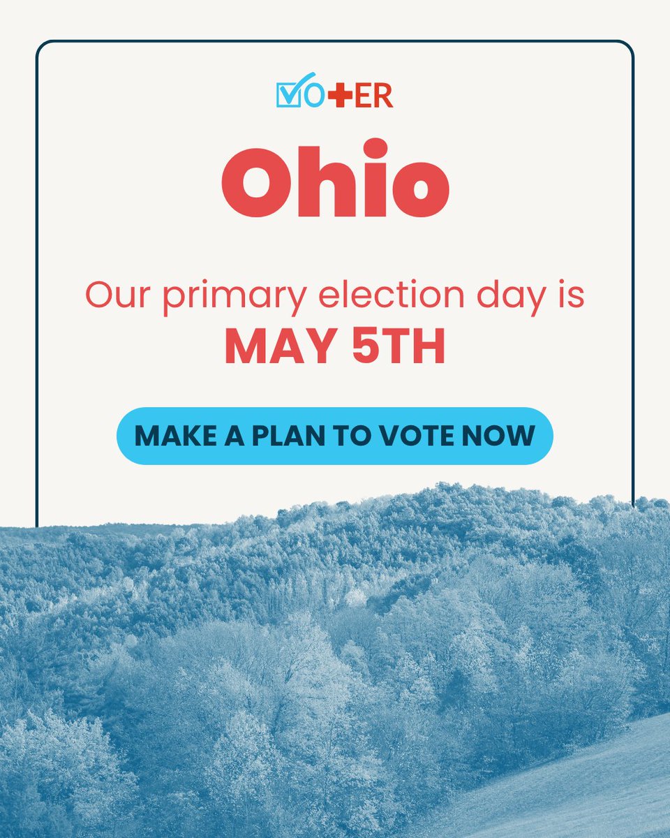 Vot_ER_org's tweet image. OHIOANS! INDIANIANS! You have 3 DAYS until your primary election on May 5. Make a plan: vote.health/social

Your candidates will make decisions about your healthcare and your family's future. That kind of power deserves your time at the ballot. #Ohio #Indiana #Democracy