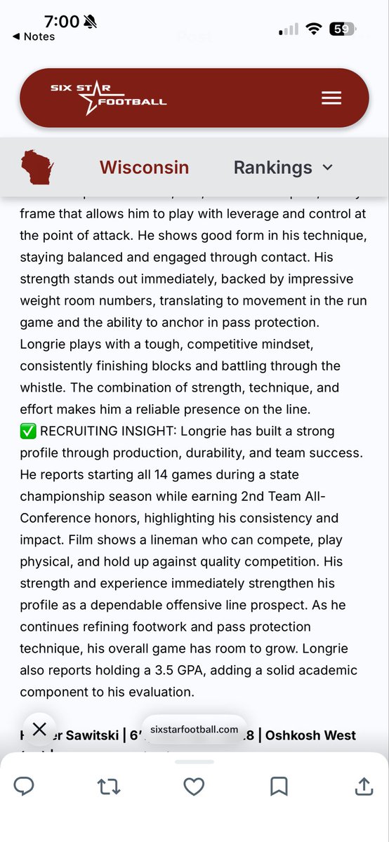 LongrieZach's tweet photo. Thank you @sixstarfootball for the amazing write up! It's an honor to be included in this article! 
@CoachHarris28 @tommy_noennig15 @Coach_Snell @ArrowheadFB @MJ_NFLDraft @PrepRedzoneWI @OLMafia https://t.co/i1xKcvl8W8