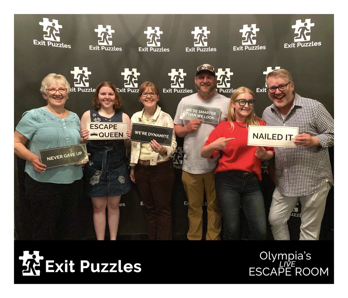 ExitPuzzles's tweet image. Escaped with just 14 seconds remaining! Yikes! Fantastic teamwork everyone! Doesn’t get much closer than that 😜

ExitPuzzles.com - Olympia Escape Room 

#EscapeRoom #EscapeRooms #Olympia #WashingtonState
