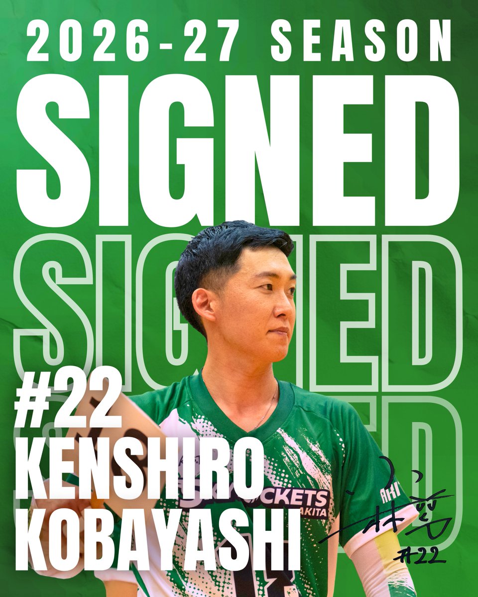 【選手契約継続のお知らせ】 
このたび、#小林賢志郎 選手の
2026-27シーズン選手契約継続が
決定しましたので、お知らせいたします。

🔗詳細はこちらリンクから
skyrockets-akita.com/team/post-490/

引き続き、温かいご声援をよろしくお願いいたします。 

#スカイロケッツ秋田