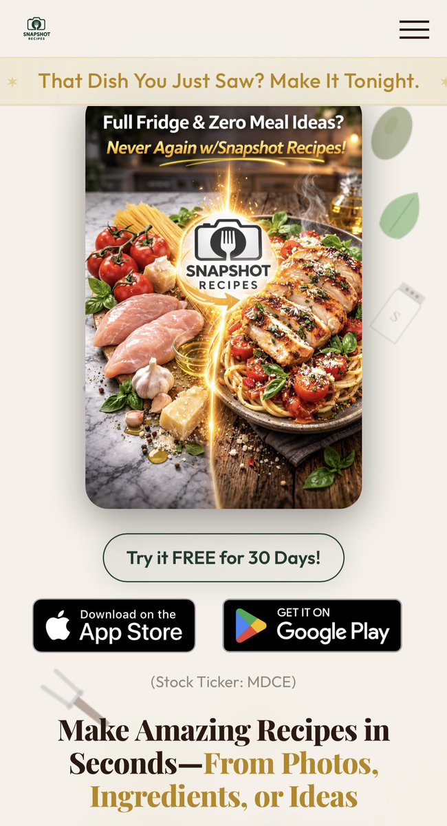 medicalcaretech's tweet photo. $MDCE We are actively making offers to food UGC creators that have a combined minimum of 20M impressions from their content. These influencers will be promoting Snapshot Recipes https://t.co/siQjVW1gH7 #MDCE #recipeapps #ai #aiapps #cookbookapps https://t.co/sbvhcwLfcp