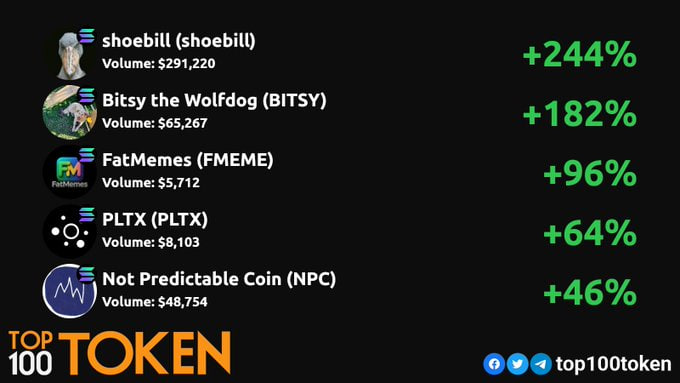 FatmemesX's tweet image. Saturday Top Solana DEX gainers! 

💎📷🚀

@Shoebillsol
@loldoteth

@FatmemesX

@planaletix

@2050122968836288955  #Solana #SolanaSummer #SOLANA
