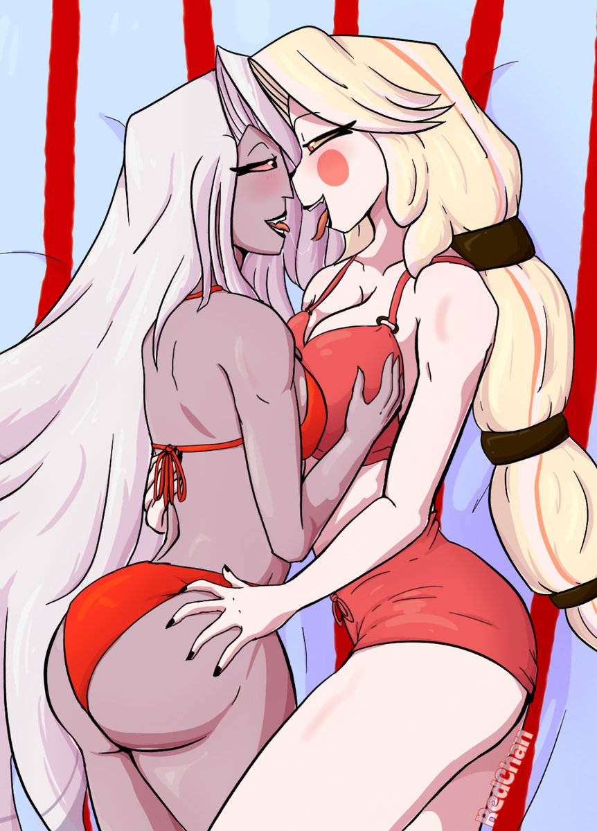 RedchancitaC's tweet photo. New redraw, the same lovely couple but with a 4-year difference.

#chaggi #chaggie #yuri #hazbinhotelart https://t.co/2mhSFy8S9z