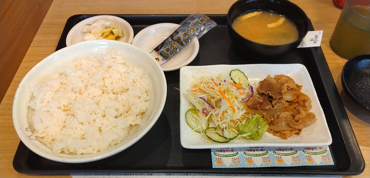 朝飯。
得朝牛皿定食ご飯大盛無料で400円。
箱そばのかけそばと同じ値段ってのは安いなぁ(⁠^⁠^⁠)
今日は友達の家の電気設備点検で埼玉までＧｏ(ΦωΦ)
