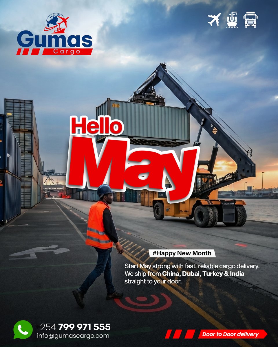 GumasCargo's tweet image. New Month. Smarter Shipping. Bigger Moves.

May is here.
Your cargo shouldn’t wait.

Ship fast. Ship smart. Ship with Gumas.

May Your Business Move Forward.

📲 +254 799 971 555 | ✉️ info@gumascargo.com
#GumasCargo #NewMonth #LogisticsKenya #ShipSmart