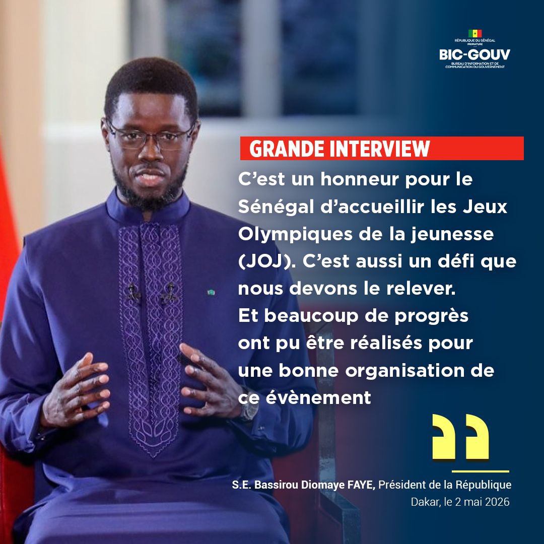 GouvernementSN's tweet photo. Grande interview du Président de la République, Son Excellence Bassirou Diomaye Faye. https://t.co/31DcpnjBW9