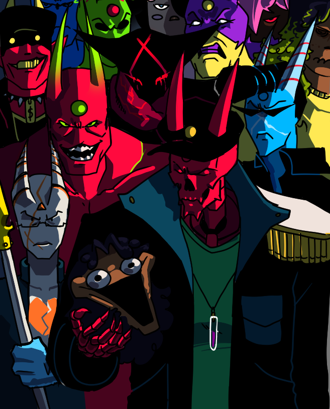 crimson_skelo's tweet photo. Skelo and the Criatura variants (+ the original Wrong Timeline gang) https://t.co/9v0QZq4Ms0