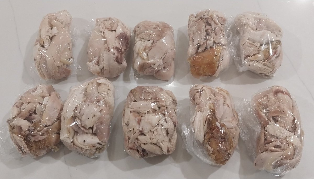 Every two weeks, I roast three chickens. I brine them for an hour in a cup of celtic sea salt in a gallon of water. Them I slow roast them for six hours at 275 degrees.

After that, the meat comes easily off the bones, and the fat has migrated throughout the meat. The chicken is