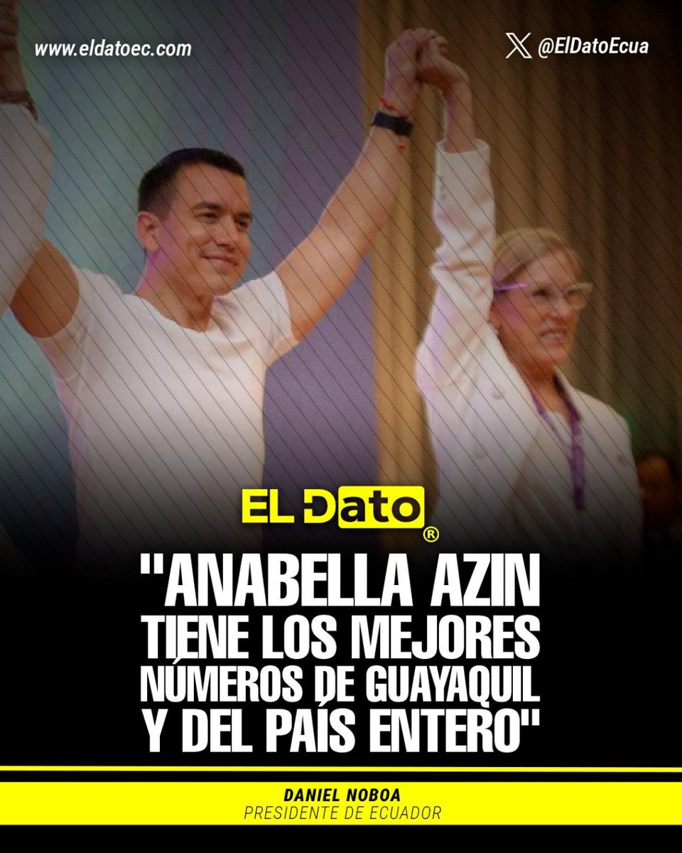 #Urgente "¡ANABELLA AZIN TIENE LOS MEJORES NÚMEROS DE GUAYAQUIL Y DEL PAÍS ENTERO!"

El presidente Daniel Noboa aseguró que Annabella Azín cuenta con los mejores niveles de aceptación en la ciudad y el país para una eventual candidatura en Guayaquil. 

Además, resaltó que su