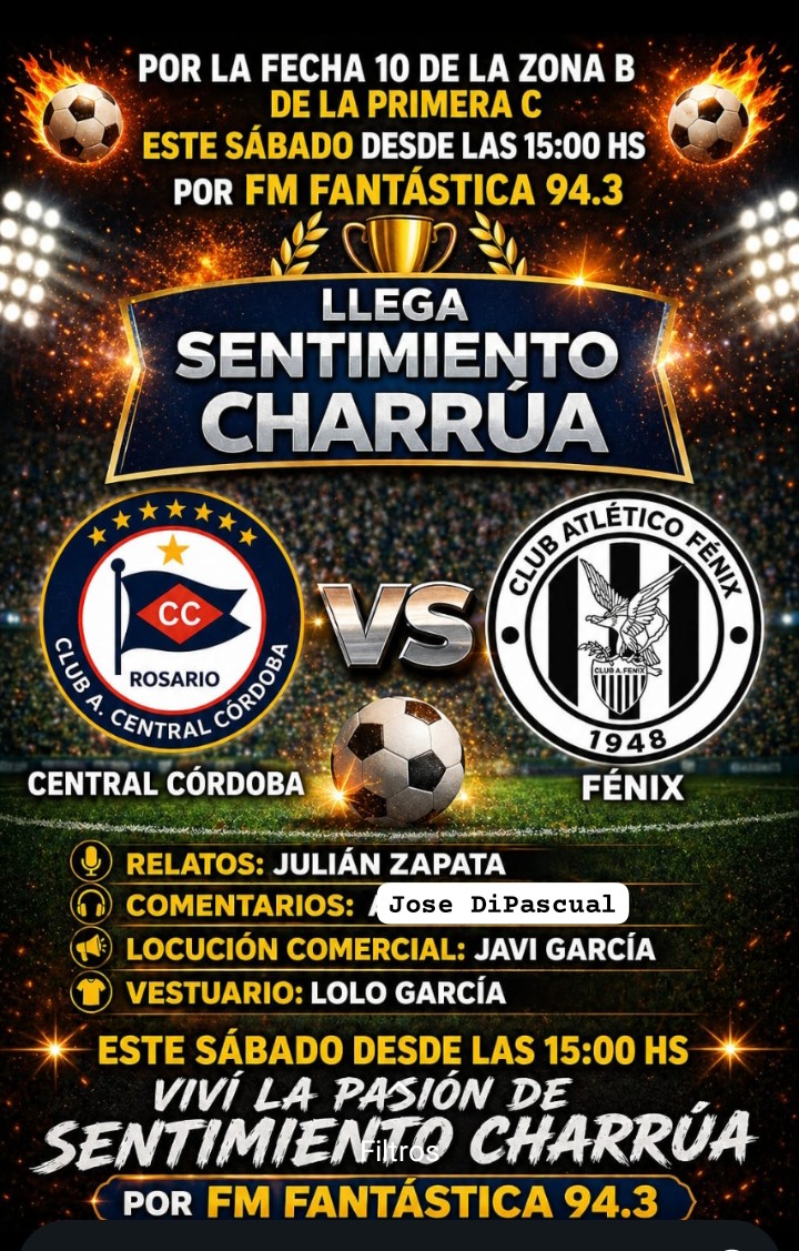 JulyZapata14's tweet image. #SentimientoCharrua 🎤🎧 // HOY A PARTIR DE LAS 15 HORAS NO TE PIERDAS LA TRANSMISIÓN DE #CentralCordoba VS #Fenix DESDE LA CABINA N° 5 DEL ESTADIO #GabinoSosa POR LA FECHA N° 10 - ZONA B DE LA PRIMERA RUEDA DE LA PRIMERA C 2026 POR #FMFantastica 94.3 DE ROSARIO 👤🏆⚽🇦🇷🔵🔴⚫⚪