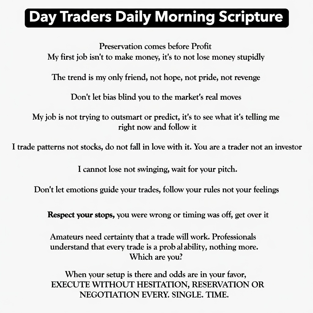 thedaytradesman's tweet image. Trading is almost all mindset. Most traders know all the great setups, but only 10% will execute them without hesitation. Take this and print it, read it, live and die by it EVERY. SINGLE. DAY. ✅  #stockmartet #daytrading