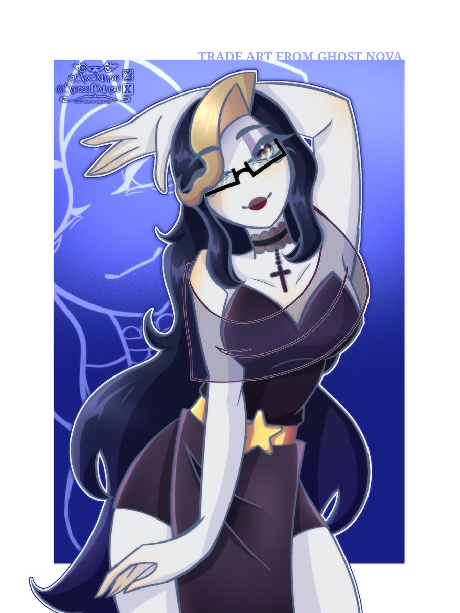 _Vessel_Muse's tweet image. Lunette belongs to @StarlightI27550 
Perpetua belongs to @H0ney_Sheep 
Teresa and Jerathel belongs to me.

#hazbinhotelart #HazbinHotel #HazbinHotelOC