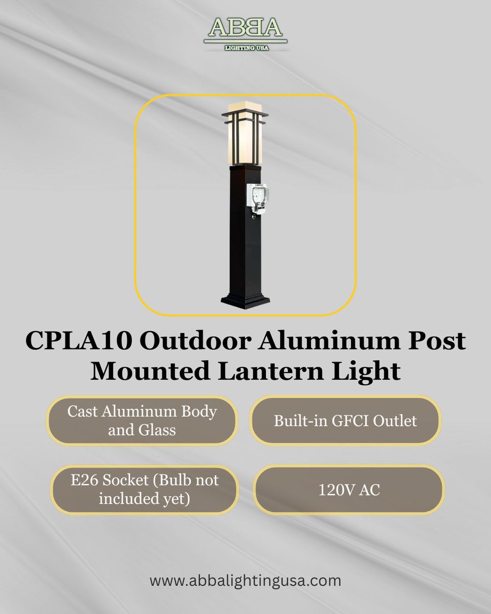 ABBALightingUSA's tweet image. Elevate your curb appeal with the CPLA10 Outdoor Aluminum Post Mounted Lantern. 

Quality you can trust, style you’ll love. Explore our full manufacturing line at the link in our bio.
#ABBALighting #OutdoorLighting #HomeImprovement #LightingManufacturer #ArchitectureDesign