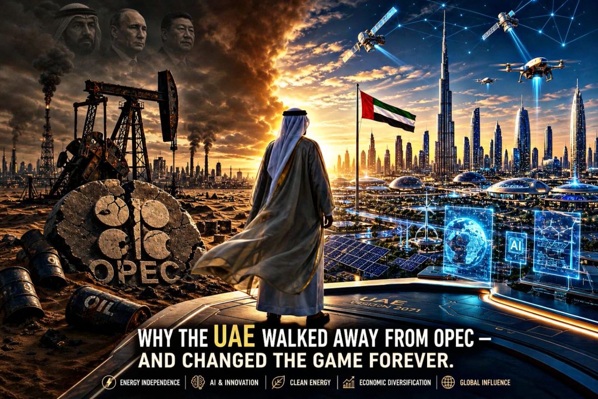 (1/6) DETAILED ANALYSIS (🧵Thread)

Why the UAE just walked out on OPEC and why it’s the smartest move in the Middle East in decades.

On May 1st, the UAE officially exited OPEC.

60 years of cartel loyalty. Gone.

Here’s the real story behind the UAE and OPEC’s breakup. 👇