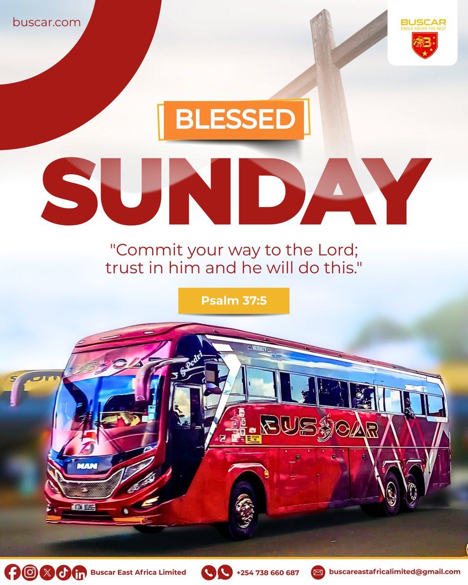 Blessed Sunday! 🦅✨

"Commit your way to the Lord; trust in him and he will do this." — Psalm 37:5

May your journey this week be smooth and your path be straight.

Wishing you peace &amp; safety from the entire Buscar East Africa team. 🙏

Book your next trip:

📞 +254 738 660 687