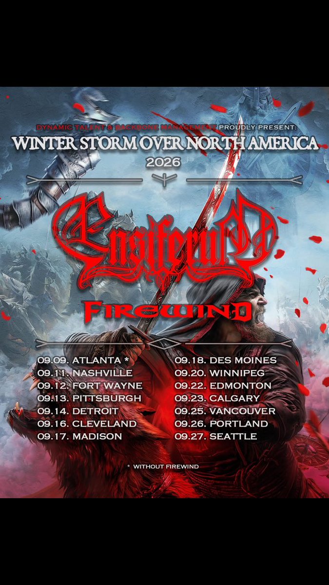 MetalBulletinZn's tweet photo. @EnsiferumMetal and @firewindmusic coming to USA and Canada https://t.co/OFUkjWB8v1