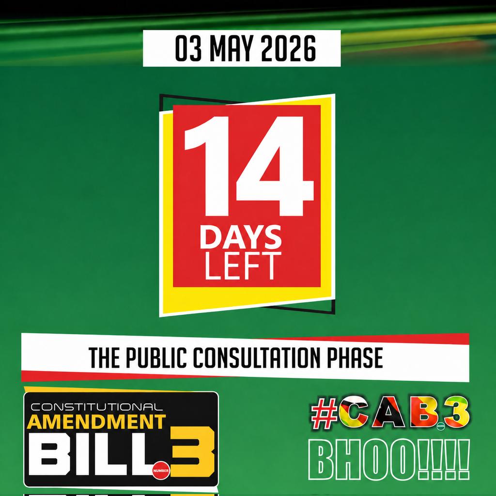 CAB3  COUNT DOWN

14 Days Left

Constitutional Amendment Bill Number 3 the consultation phase

_I support #CAB3_

#GenesisTVNetwork
#trending
#CAB3bhooo