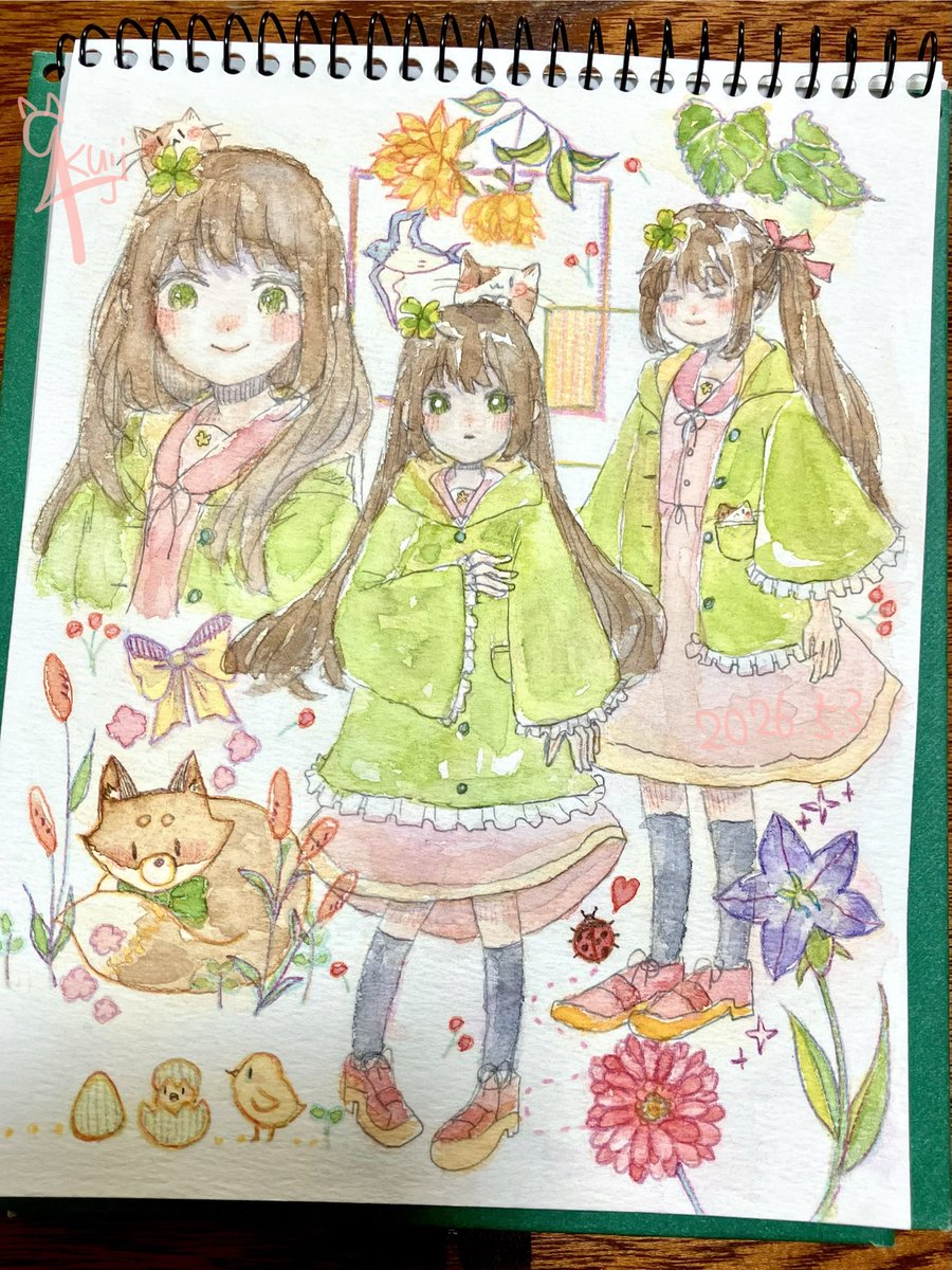 #アナログイラスト
線画と色をつけた絵🎨
水彩と色鉛筆です‼︎