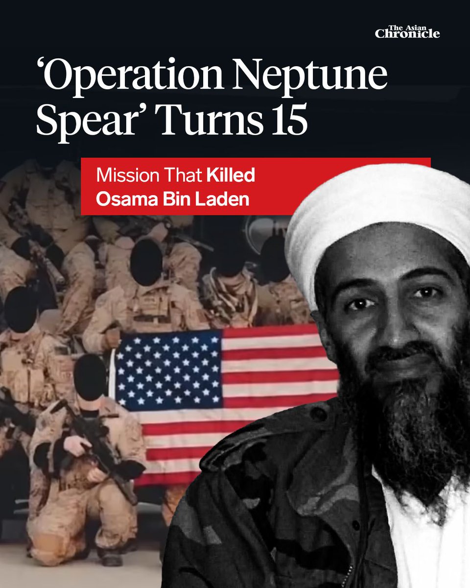 AsianChronicle's tweet photo. Fifteen years ago, US Navy SEALs killed Al-Qaeda founder Osama bin Laden in a covert raid in Abbottabad, Pakistan.

Authorised by the then President Barack Obama, the operation marked a major turning point in the global fight against terrorism.

#US #OsamabinLaden https://t.co/DFK1EdZprO
