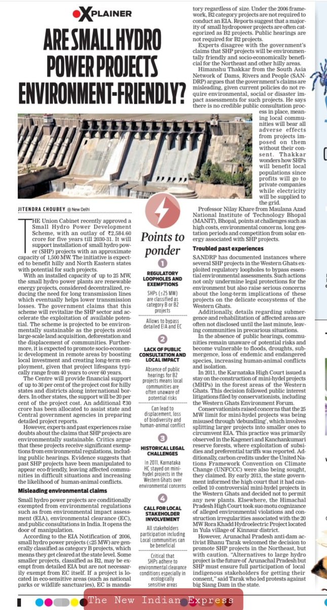journojitendra's tweet image. #Explainer Whether Small Hydro Power is environment friendly? I explain it how #SmallHydroPower being used as tool to bypass environmental regulations like #Environmental Impact Assessment(#EIA) and #EnvironmentalClearance (EC).@JalShaktiMin @NDSA_DoWR @Indian_Rivers @WFM_Journal